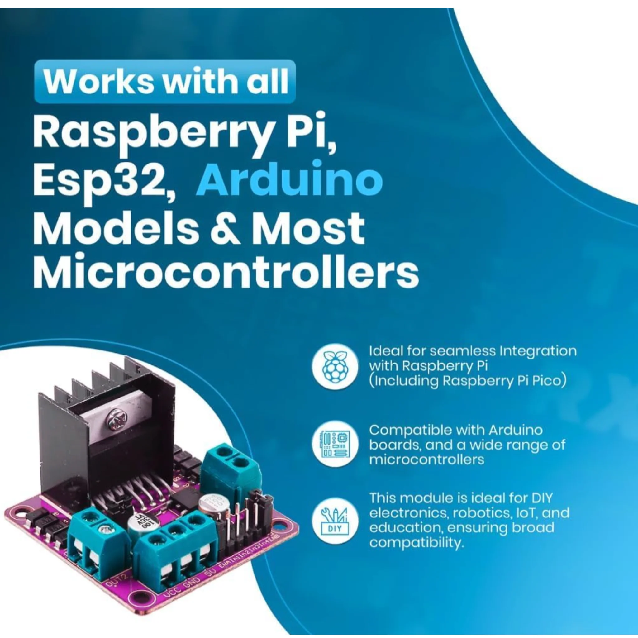 L298N Motor Driver Board for Arduino & Raspberry Pi DC and Stepper Motors - Image 3